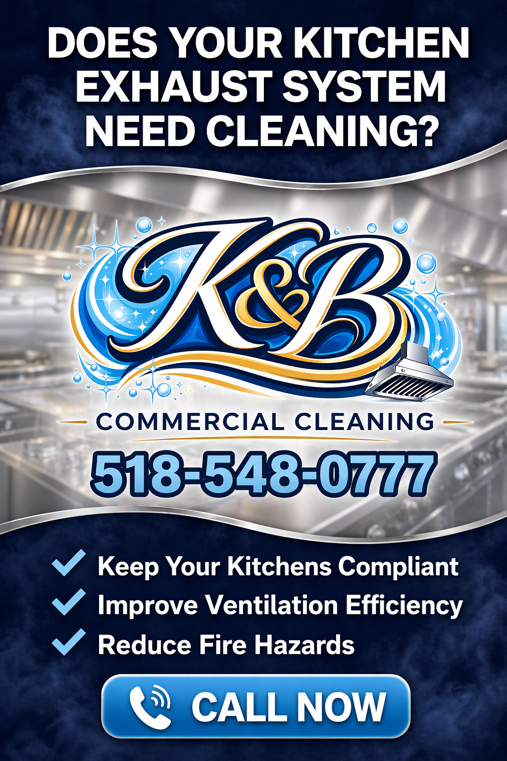 Does your kitchen exhaust system need cleaning? Call now.